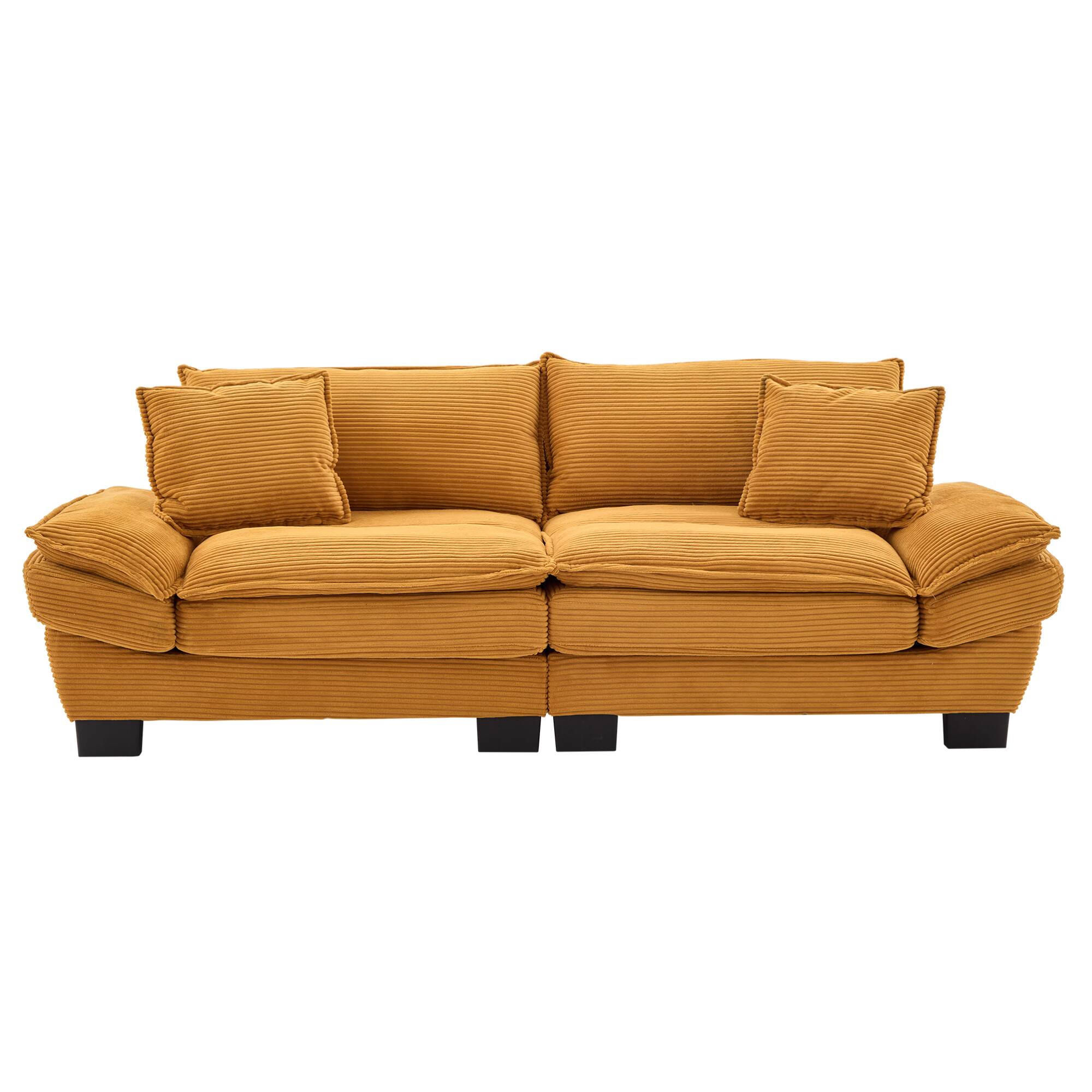 Angle. GOODSILO - Plush Corduroy Convertible Sofa Bed | Deep-Seating Sleeper with Accent Pillows for Home & Office - Yellow.