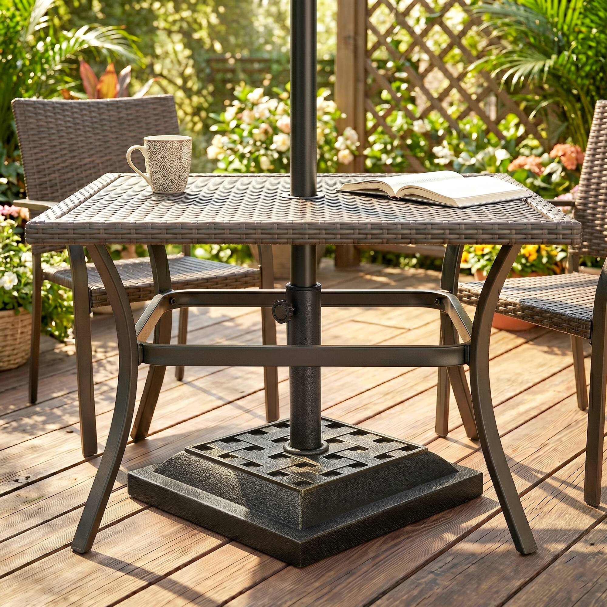 Alt View 8. Outsunny - 20 lbs Patio Market Umbrella Base Stand Resin Parasol Holder Square with Beautiful Decorative Pattern & Easy Setup - Bronze.