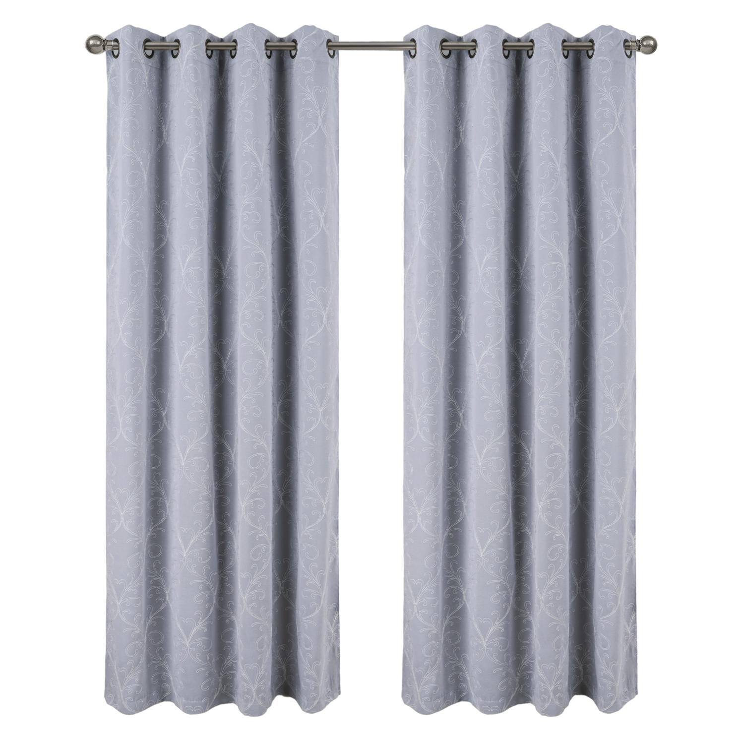 RT Designers Collection - RT Designer Collection Kimber Embroidered Blackout Luxurious Decorative Grommet Curtain Panel 54" x 90" - Silver