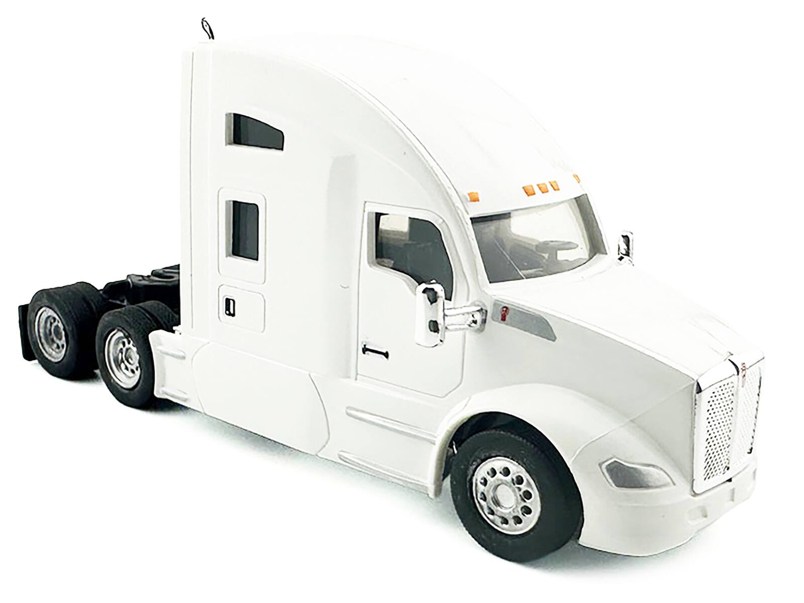 Angle. HO Logistics Replicas - Kenworth T680 Sleeper Cab White 1/87 (HO) Plastic Model Car by HO Logistics - White.