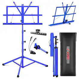 5 CORE - Music Stand Adjustable Desktop Book Stands Portable Sheet Holder All Metal Foldable Bookstand - Blue
