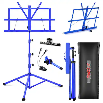 Front. 5 CORE - Music Stand Adjustable Desktop Book Stands Portable Sheet Holder All Metal Foldable Bookstand - Blue.