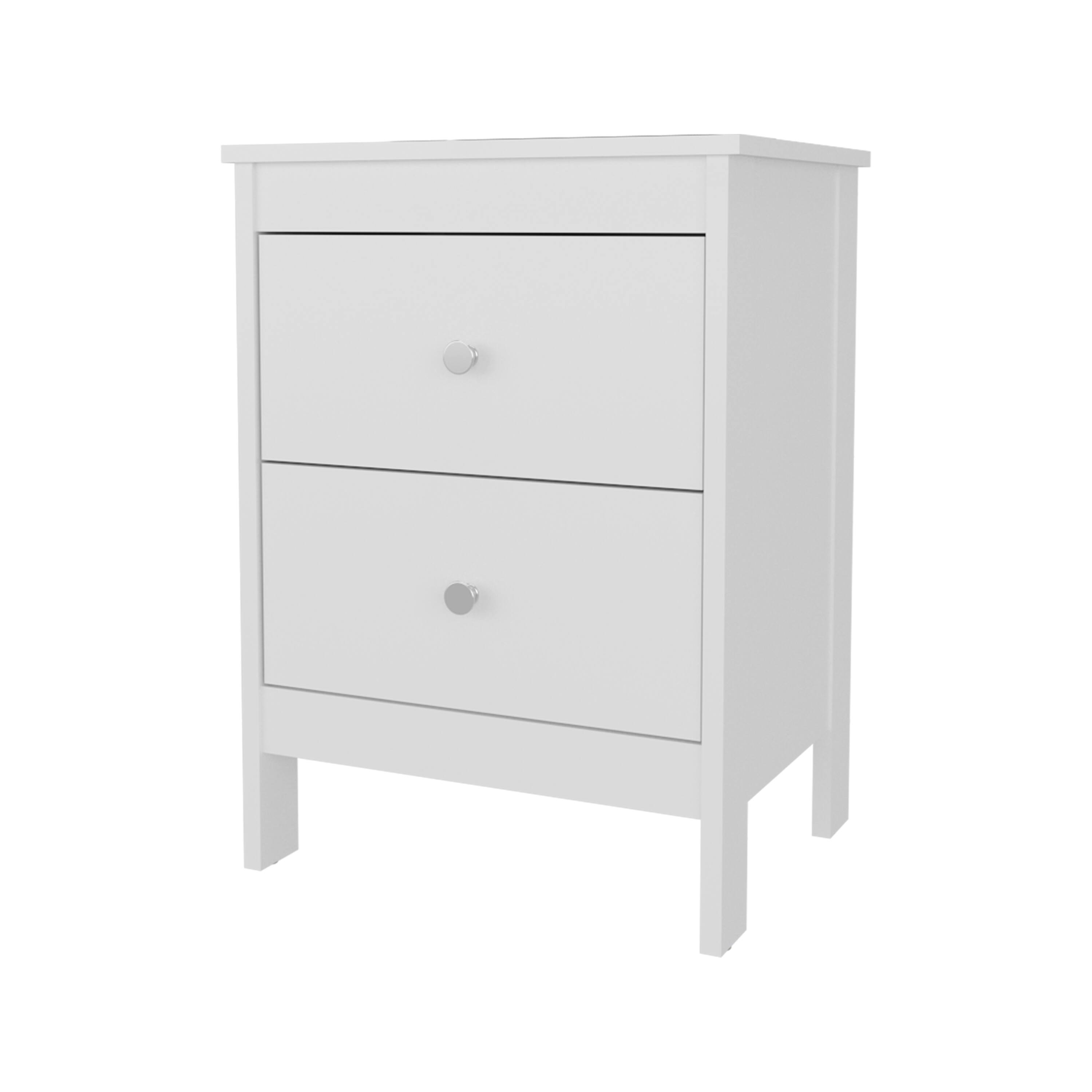 Angle. Tiramisubest - Compact White Nightstand with 2 Drawers, Scratch-Resistant Melamine Surface - White.