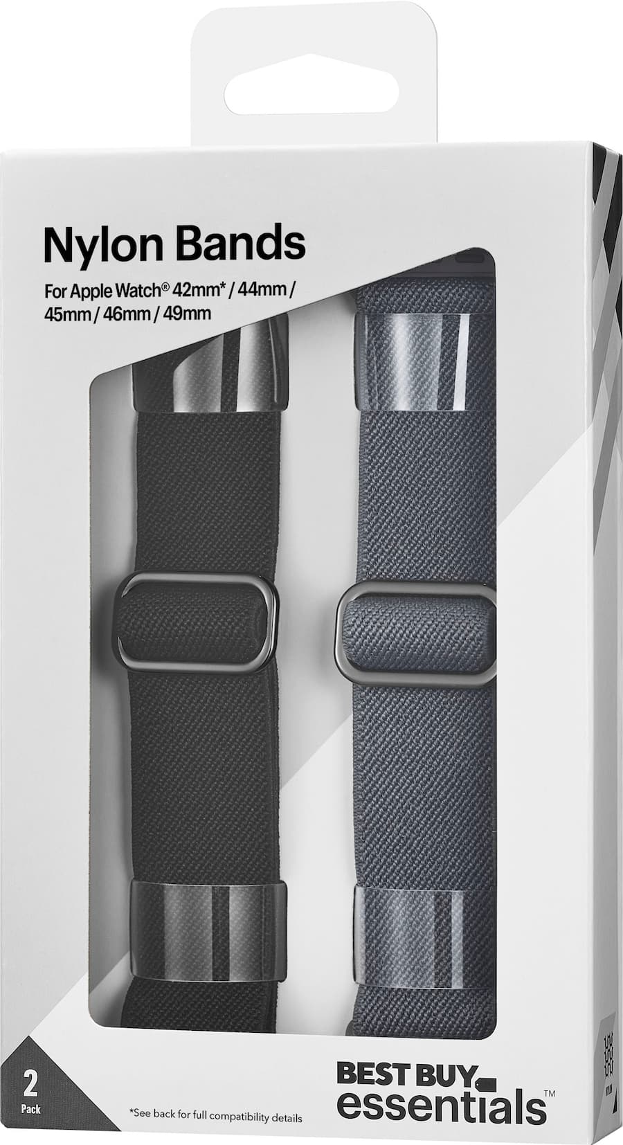 Best Buy essentials Nylon Band for Apple Watch 44mm 45mm SE 46mm Series 10 Ultra 49mm and Ultra 2 49mm 2 Pack Black Gray BE AWB45SNY2BG Open Box Best Buy