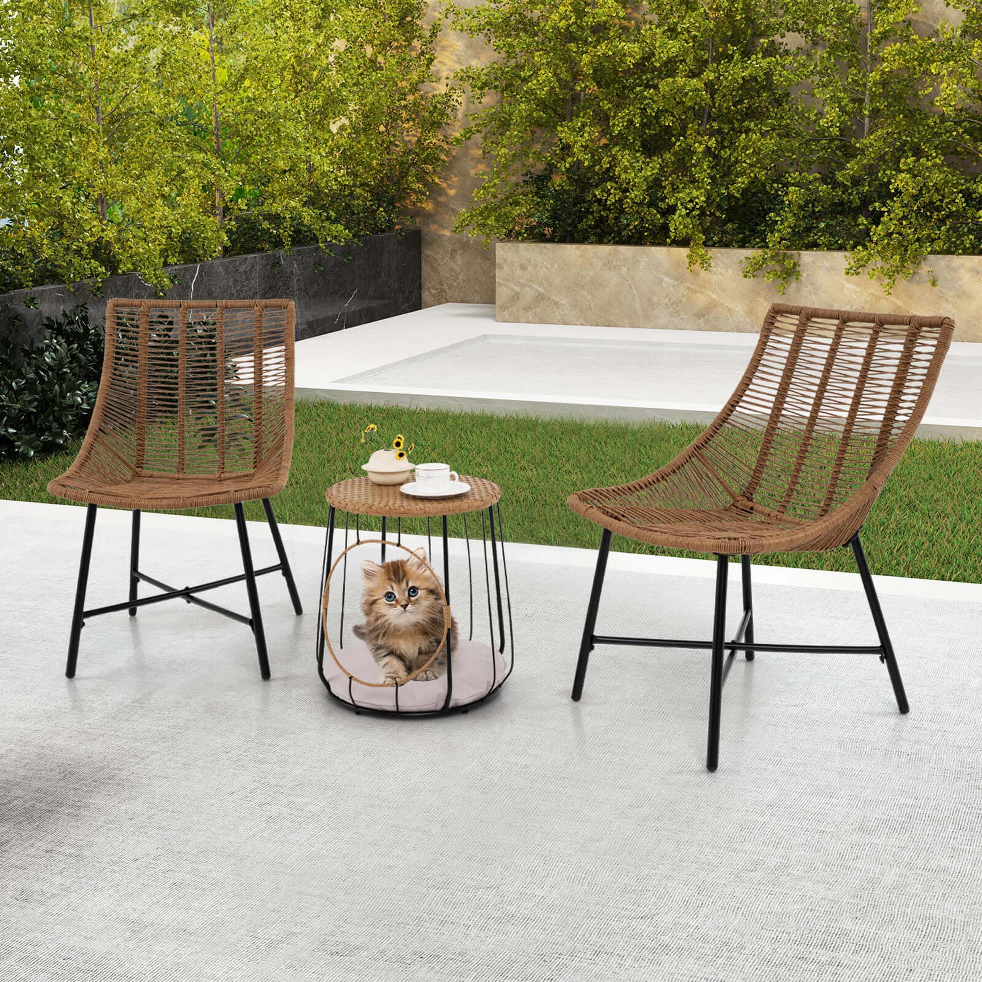 Alt View 4. Costway - Costway 3 PCS Outdoor Furniture Set with Pet House & Heavy Duty Metal Frame - Brown.