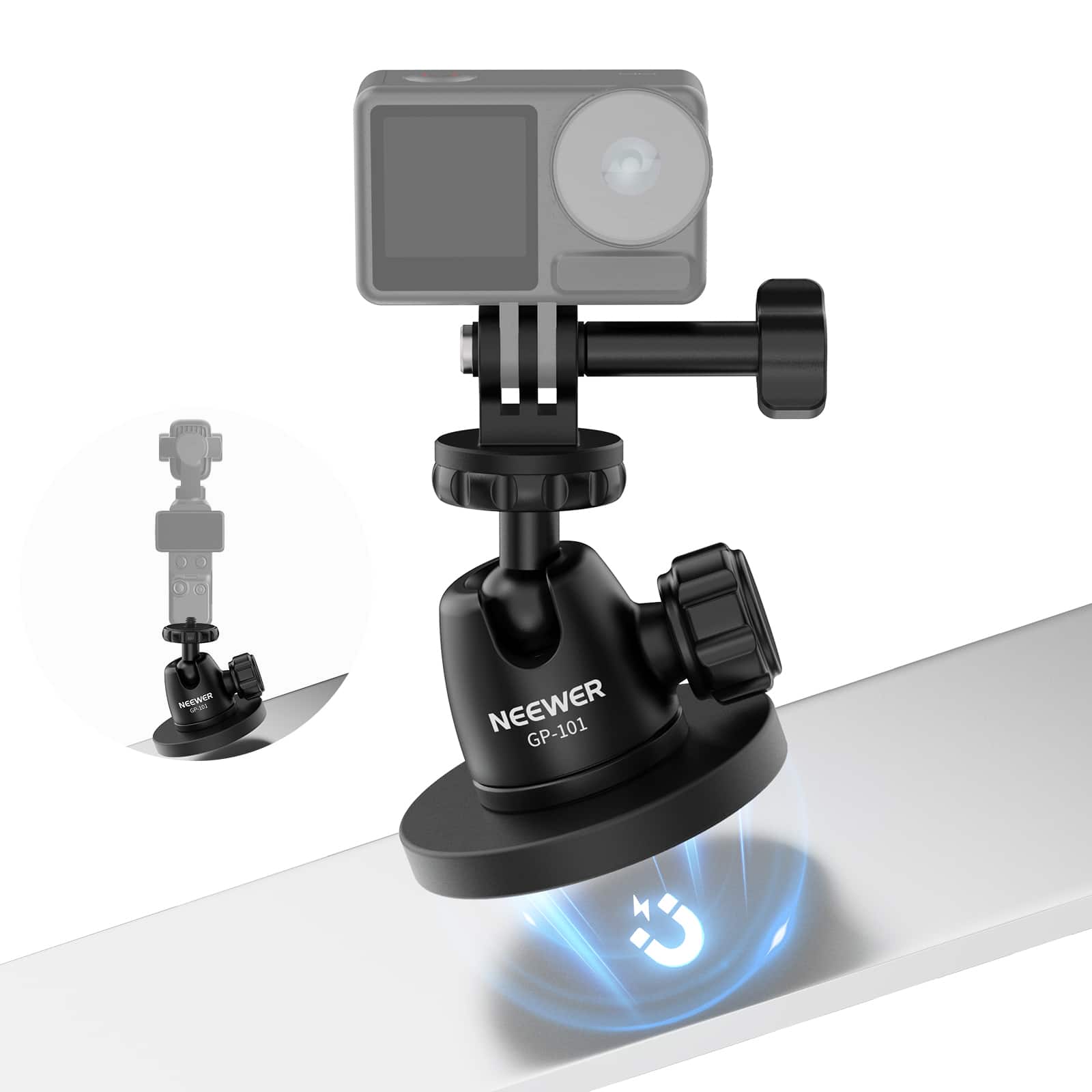 Neewer - Basics Magnetic Camera Mount for GoPro/DJI/Insta360, 360° Ball Head, GP-101