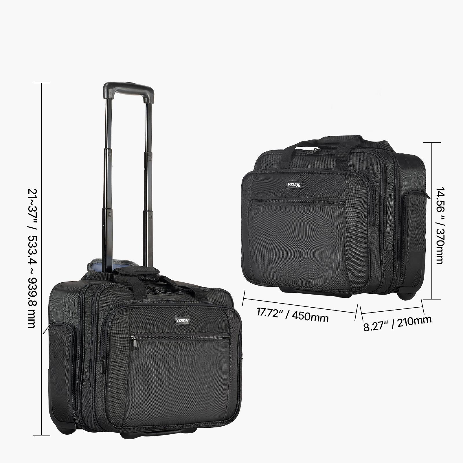 ノートPCキャリーブラック VEVOR Rolling Laptop Bag, Fits Up to 17.3 Inch Laptop, Wheeled