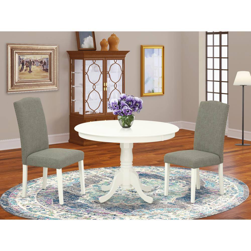 Left. East West Furniture - Dining Room Set Linen White - Brown.
