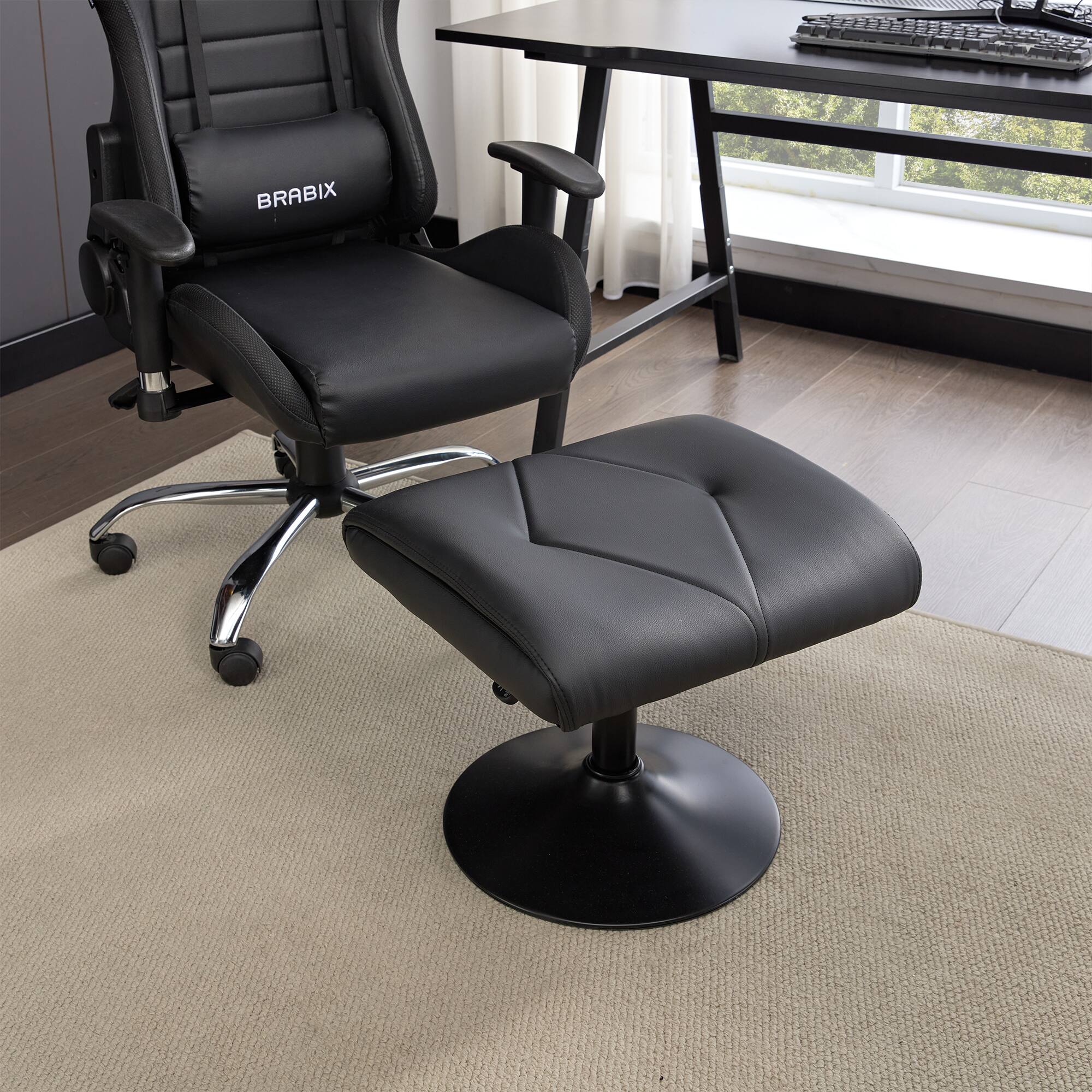 Alt View 2. Vecelo - Adjustable Foot Rest Under Desk with Pneumatic Lift, PU Leather Office Footrest Stool - Black.