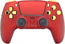 Custom Controllerzz - Custom Wireless Controller for PS5 - Red & Gold Chrome Inserts