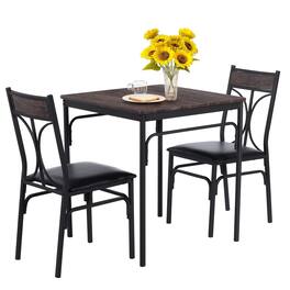 Vecelo - 3-Piece Dining Set - Durable Metal & MDF Table with 2 Pu Lether Chairs - Brown