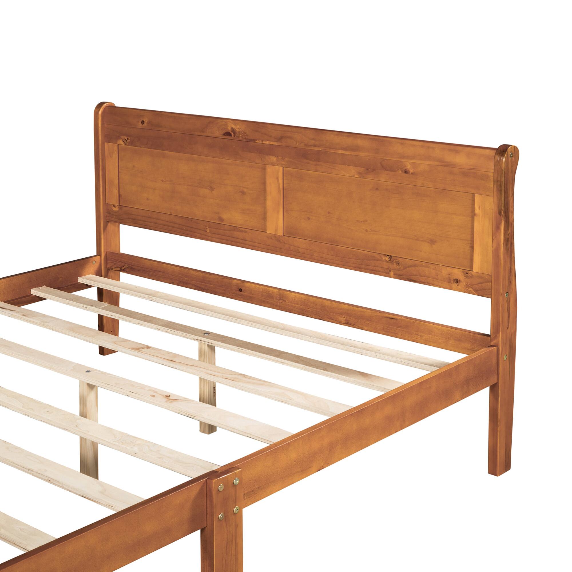 Alt View 5. GOODSILO - Queen Size Solid Wood Platform Bed Frame with Integrated Headboard and Footboard - Oak.