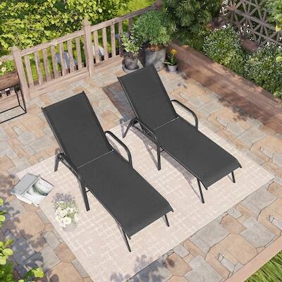 Alt View 7. Crestlive Products - Crestlive Products Set of 2 Brown Metal Frame Adjustbale Chaise Lounge Chair with Texteline Sling Seat - Black.