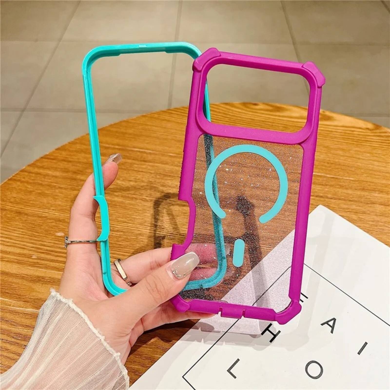 Alt View 1. UUCOVER - For Apple iPhone 17 Pro Max Magnetic Case Compatible with Magsafe Detachable 2 in 1 Shockproof Frame Glitter Clear Cover - purple.