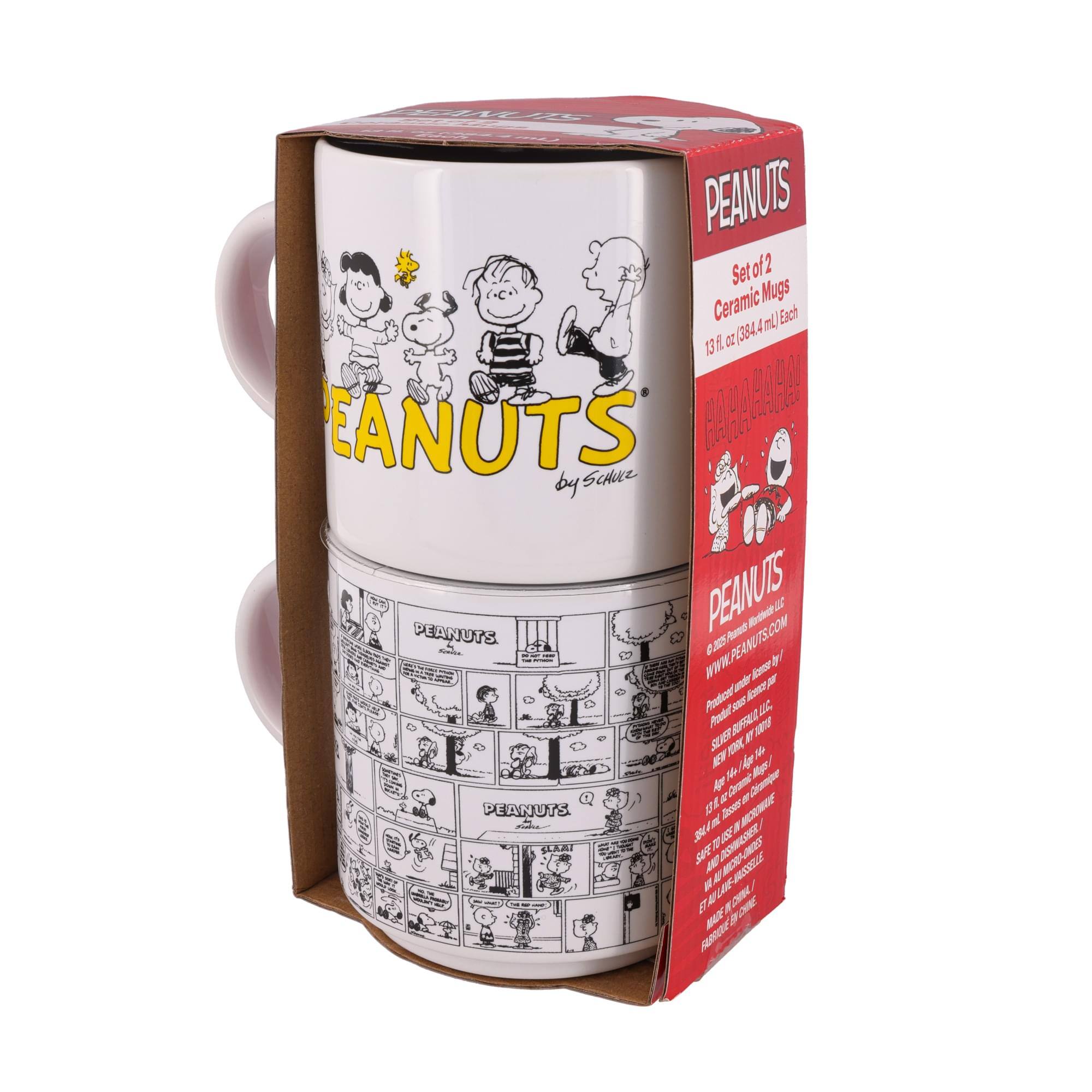 PEANUTS  
by SCHULZ  

Set of 2  
Ceramic Mugs  
13 fl. oz. (384.4 ml) Each  

PEANUTS.COM  

© 2023 Peanuts Worldwide LLC.  
© 2023 Peanuts Worldwide LLC.  
© 2023 Peanuts Worldwide LLC.  
© 2023 Peanuts Worldwide LLC.  
© 2023 Peanuts Worldwide LLC.  
© 2023 Peanuts Worldwide LLC.  
© 2023 Peanuts Worldwide LLC.  
© 2023 Peanuts Worldwide LLC.  
© 2023 Peanuts Worldwide LLC.  
© 2023 Peanuts Worldwide LLC.  
© 2023 Peanuts Worldwide LLC.  
© 2023 Peanuts Worldwide LLC.  
© 2023 Peanuts Worldwide LLC.  
© 2023 Peanuts Worldwide LLC.  
© 2023 Peanuts Worldwide LLC.  
© 2023 Peanuts Worldwide LLC.  
© 2023 Peanuts Worldwide LLC.  
© 2023 Peanuts Worldwide