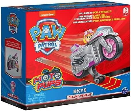 BACK TO POP A WHEELIE! nickelodeon PULL BACK TO POP A WHEELIE! PULL RECULER FAIRE UNE ARRIERE! VEHICULE POUR ROUE LE HACER UN CABALLITO! PAW HACIA ATRS PARA ITIRA PATROL PAW PATROL T M PUPS SKYE WARNING: DELUXE VEHICLE
