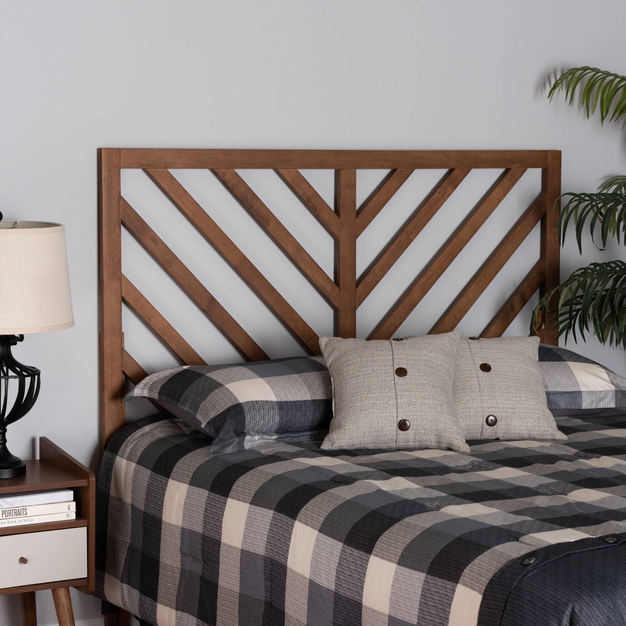 Alt View 1. Baxton Studio - Belisma Modern and Contemporary Finished Wood Queen Size Headboard - Ash Walnut.