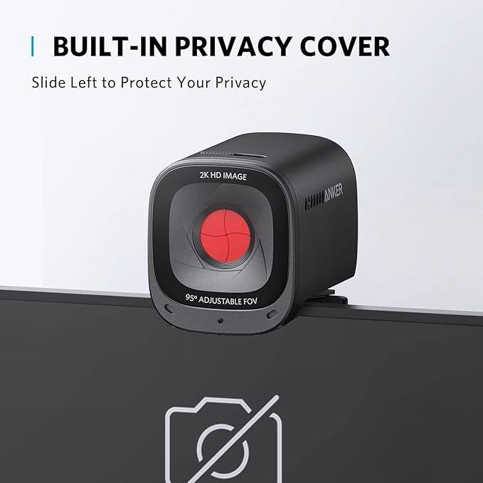 BUILT-IN PRIVACY COVER  
Slide Left to Protect Your Privacy  

2K HD IMAGE  
95° ADJUSTABLE FOV