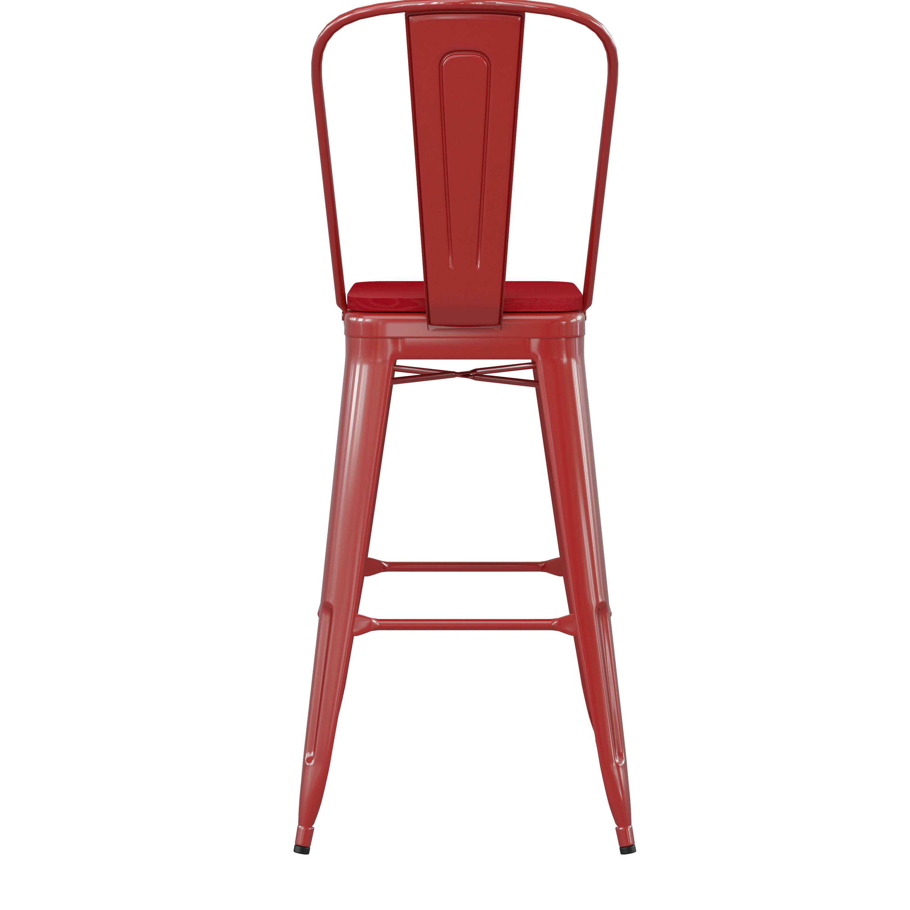 Alt View 8. Emma + Oliver - Kam Metal Indoor-Outdoor Stool with Removable Back and All-Weather Polystyrene Seat - Red Seat/Red Frame.