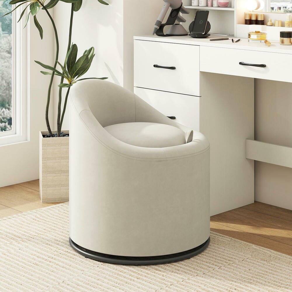 Alt View 4. Kadyn - 360-Degree Swivel Vanity Barrel Chair with Hidden Under-Seat Storage, Beige - Beige.