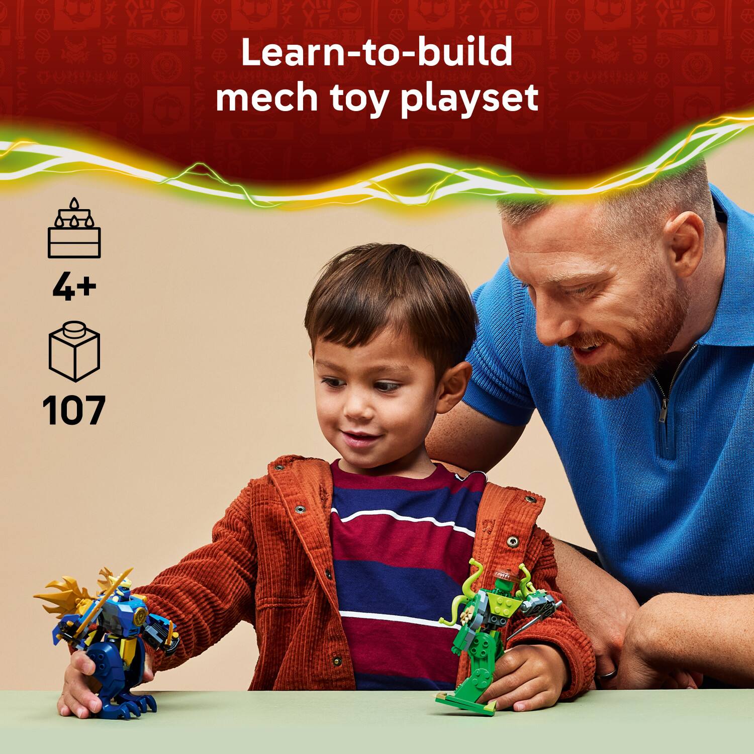 Learn-to-build mech toy playset  
4+  
107