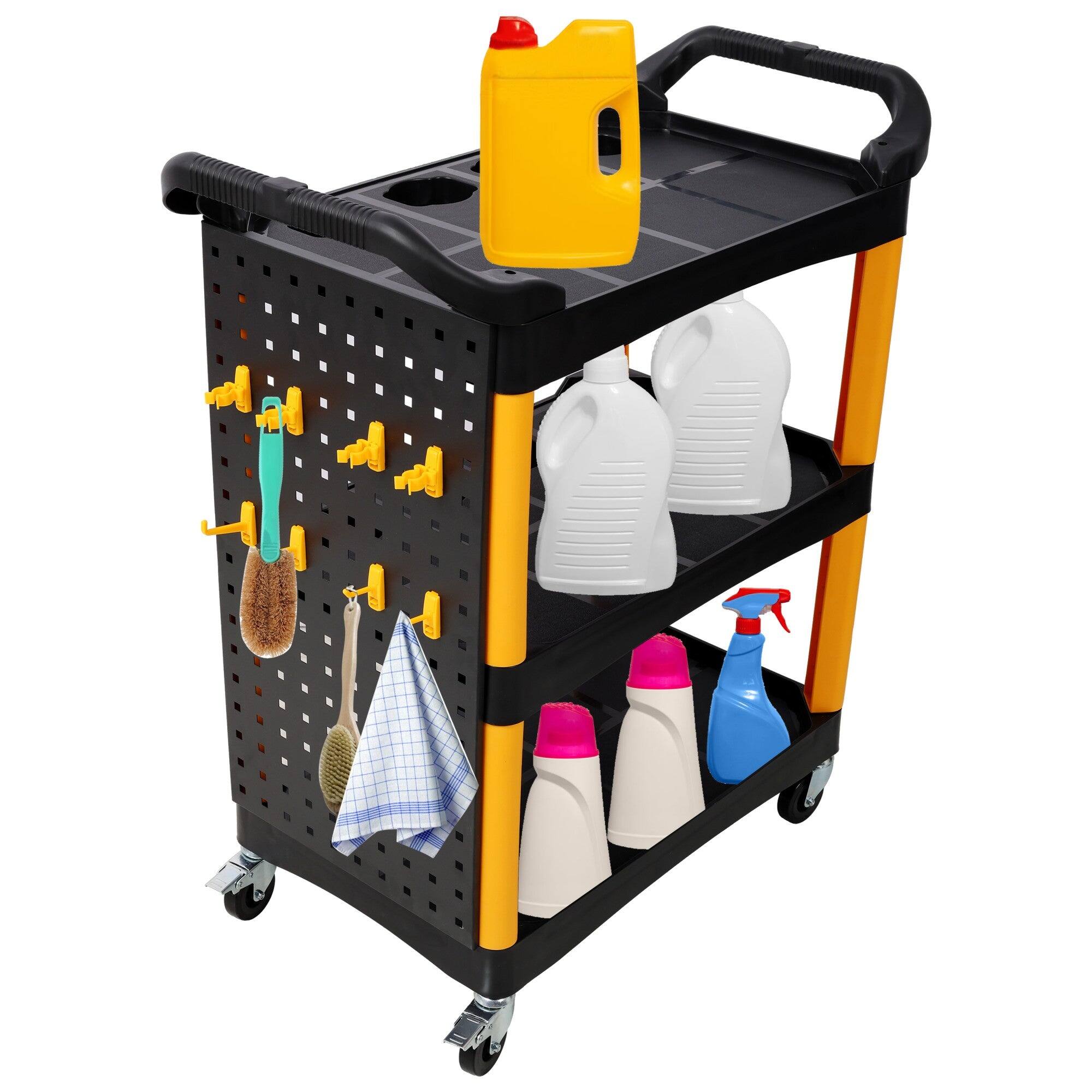 Alt View 2. Boyel Living - 17 Inches 3 Tier Black Yellow Rolling Plastic Utility Tool Cart With Wheels Panel Hook - Yellow.