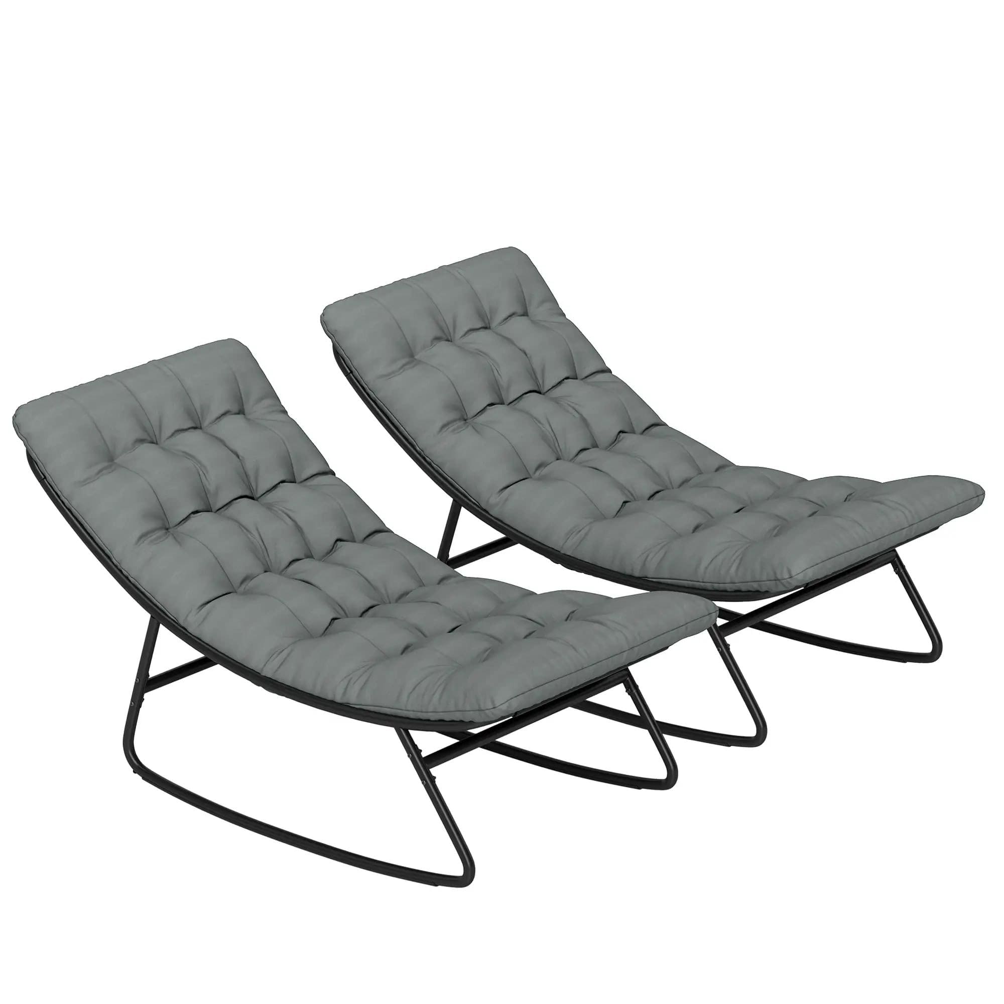 Resenkos - 2-Piece Mesh Rocking Chairs, Comfortable Outdoor Porch Seating, Ideal for Balcony Living - Dark Gray