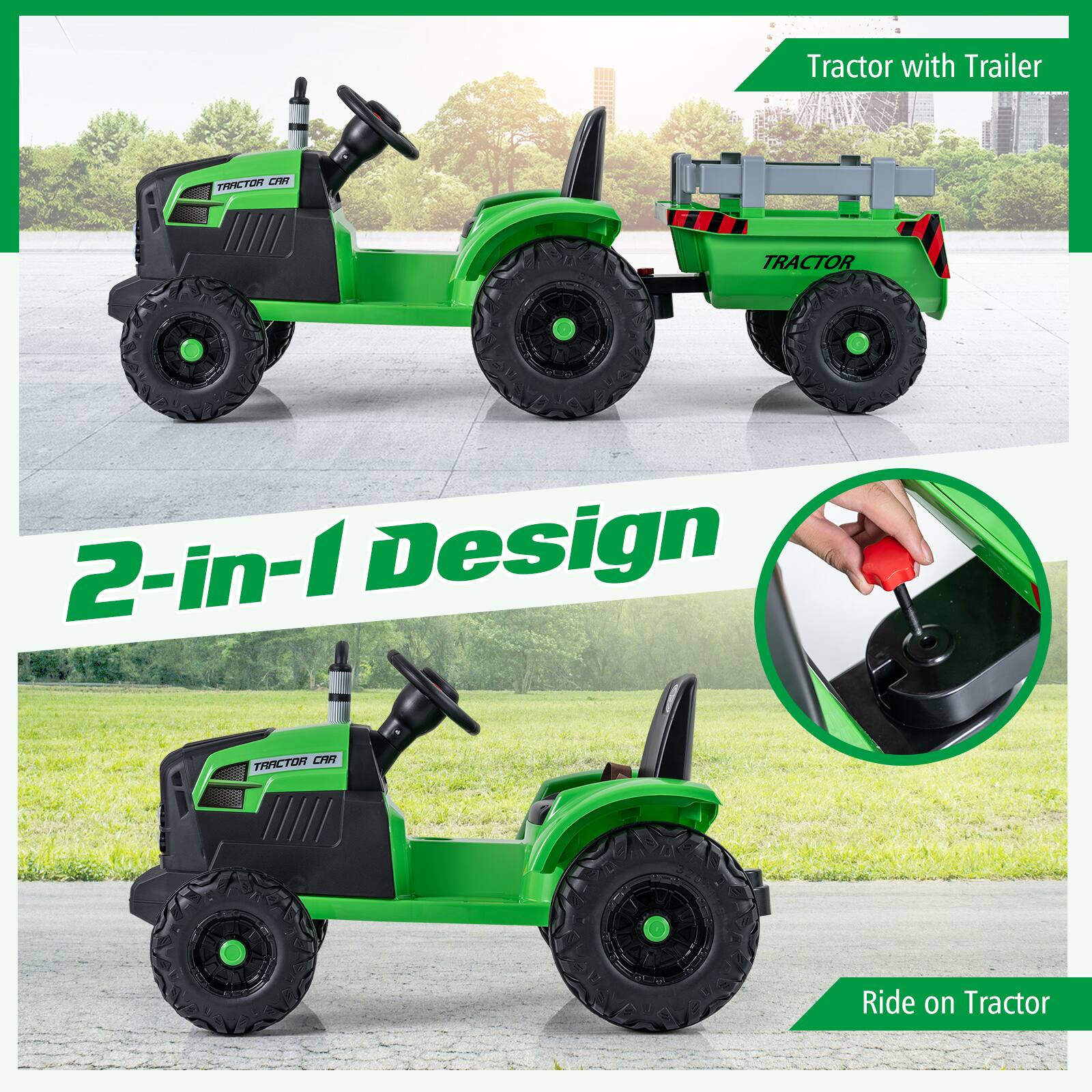 Tractor with Trailer  
2-in-1 Design  
Ride on Tractor