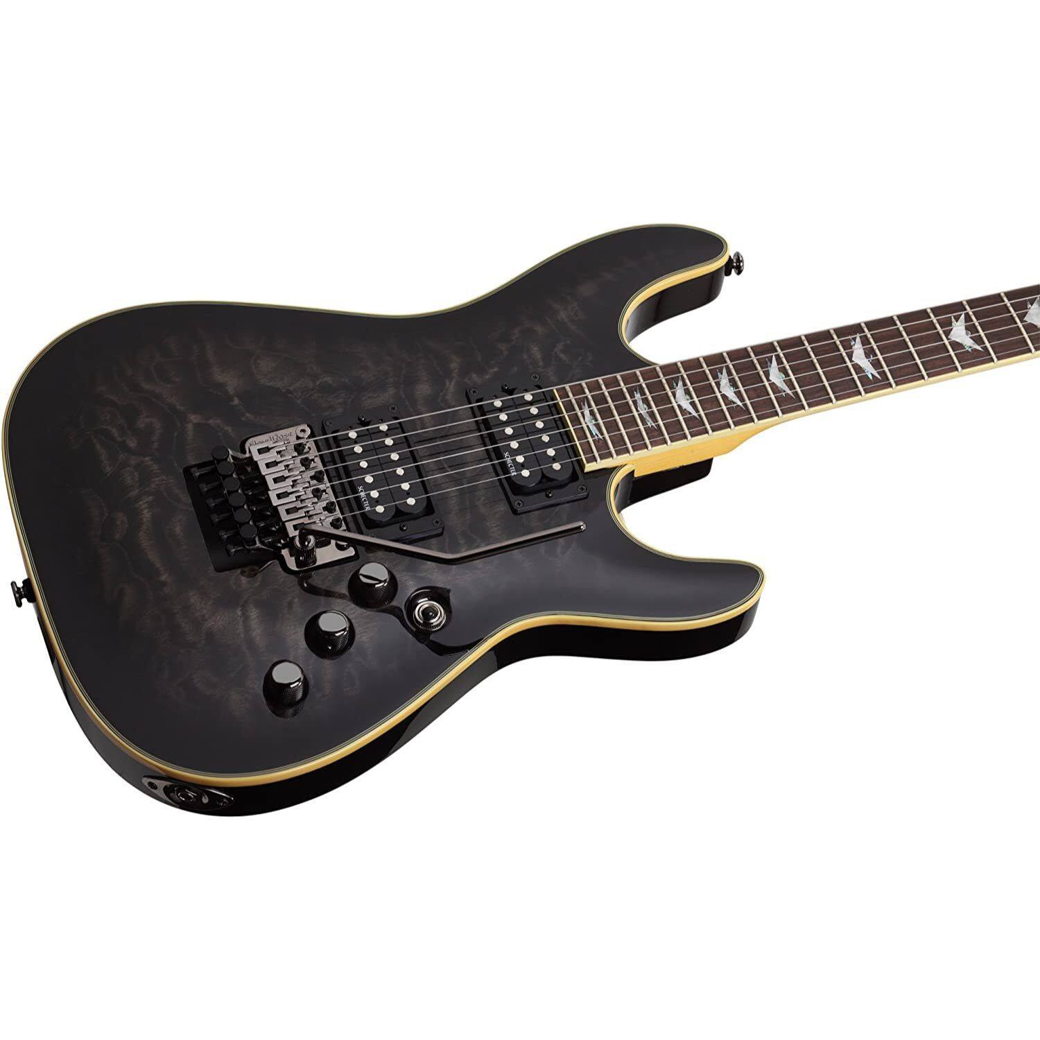 Alt View 2. Schecter - Schecter 2027 Guitar Research Omen Extreme-6 FR Electric Guitar, See-Thru Black.
