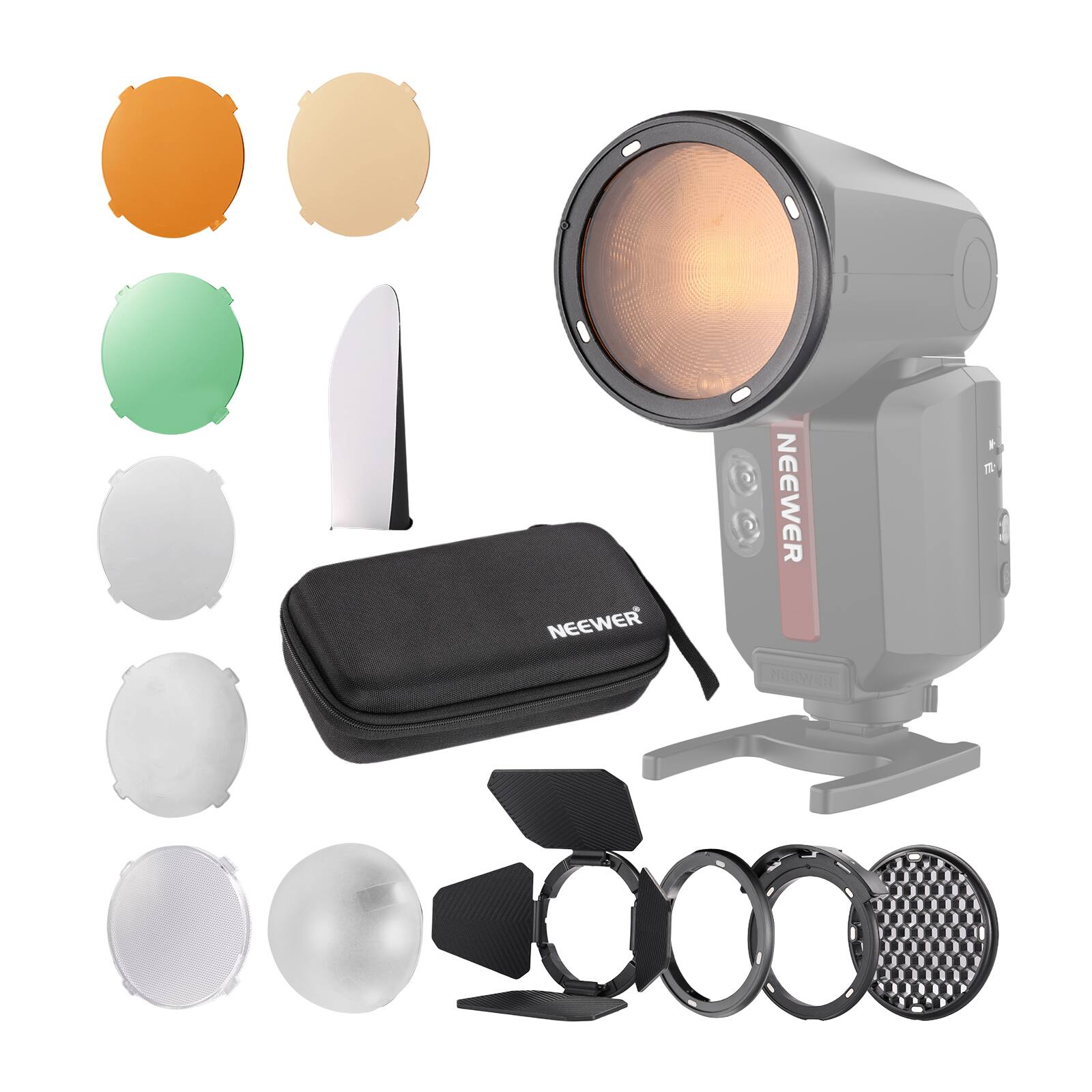 Neewer - Magnetic Flash Modifier Kit for Godox V1 & Round Head Speedlites, 14pc
