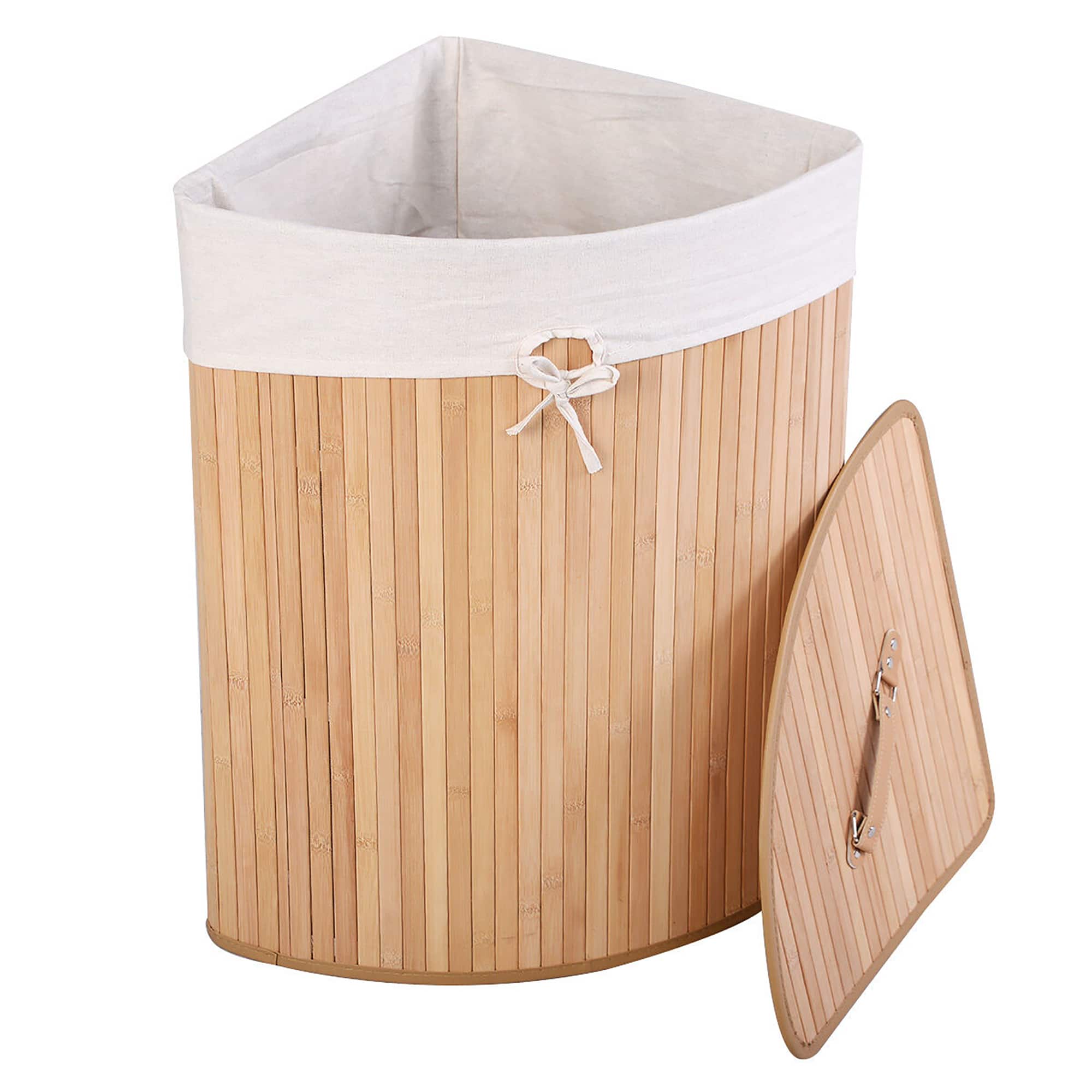 Front. Costway - Corner Bamboo Hamper Laundry Basket Washing Cloth Bin Storage Bag Lid - Natural.