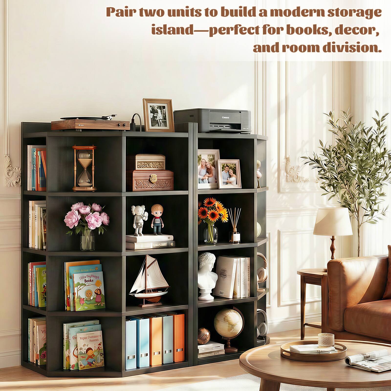 Pair two units to build a modern storage island—perfect for books, decor, and room division.