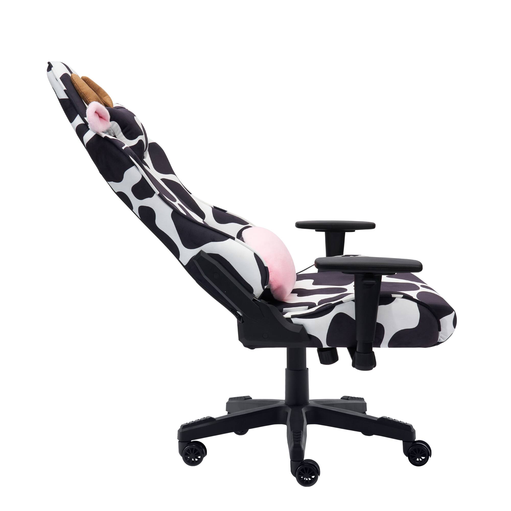 Alt View 4. GOODSILO - Unique Cow Print Gaming Chair with Plush Headrest and Lumbar Support for Ultimate Comfort - Black White.