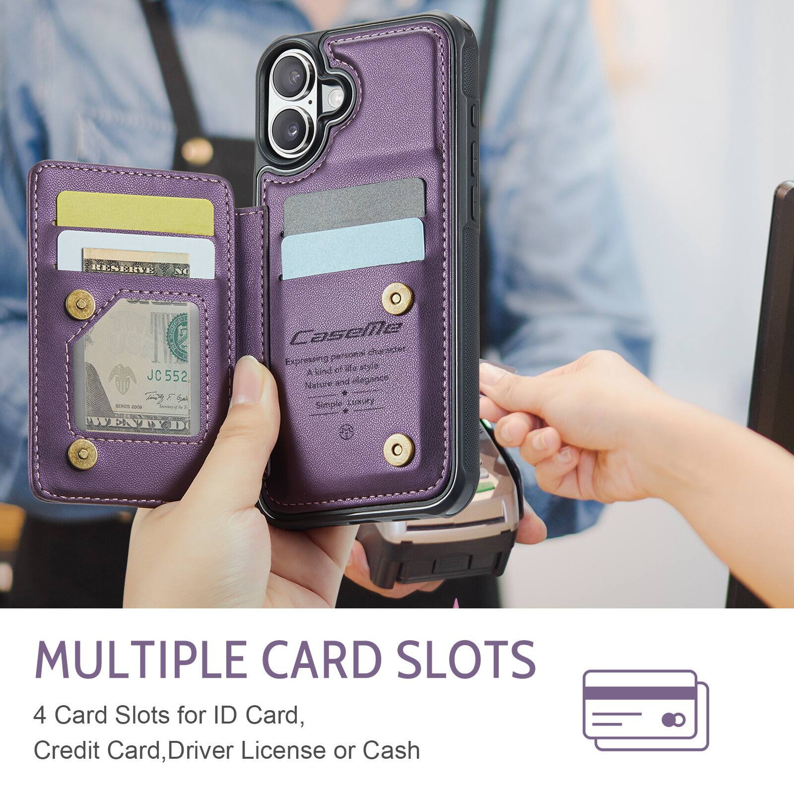 HENKINE JC 552  
SEmen - -  
WEV ID Caselle personal nthorac Expressing style Alindet et  
Nature and elessnncss M  
Simple  
MULTIPLE CARD SLOTS  
4 Card Slots for ID Card, Credit Card, Driver License or Cash