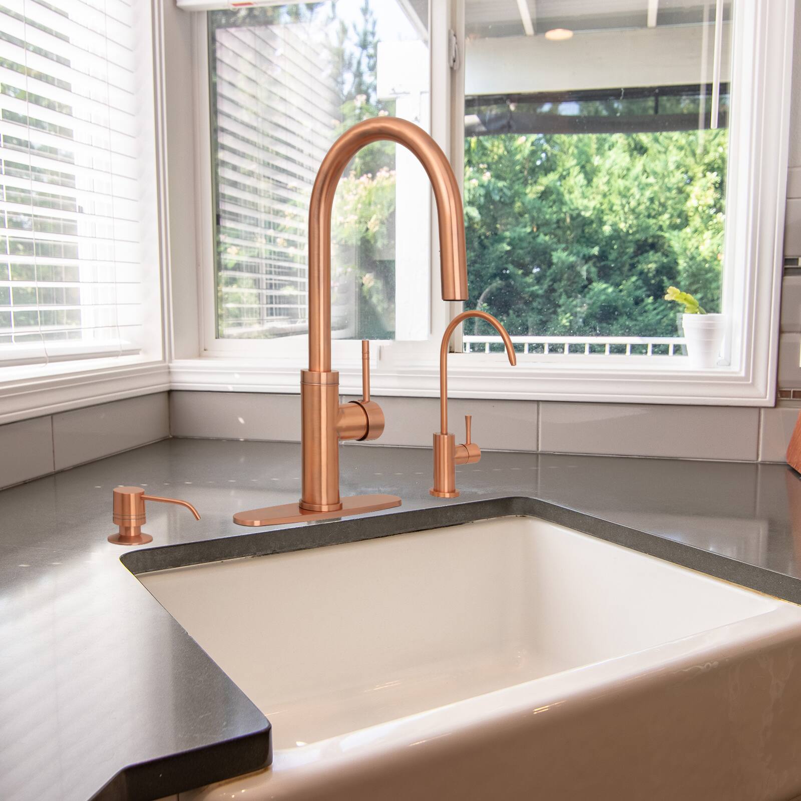 Alt View 4. Akicon - Akicon Single Handle Solid Brass Kitchen Faucet with Pull Down Sprayer in Copper - Copper.