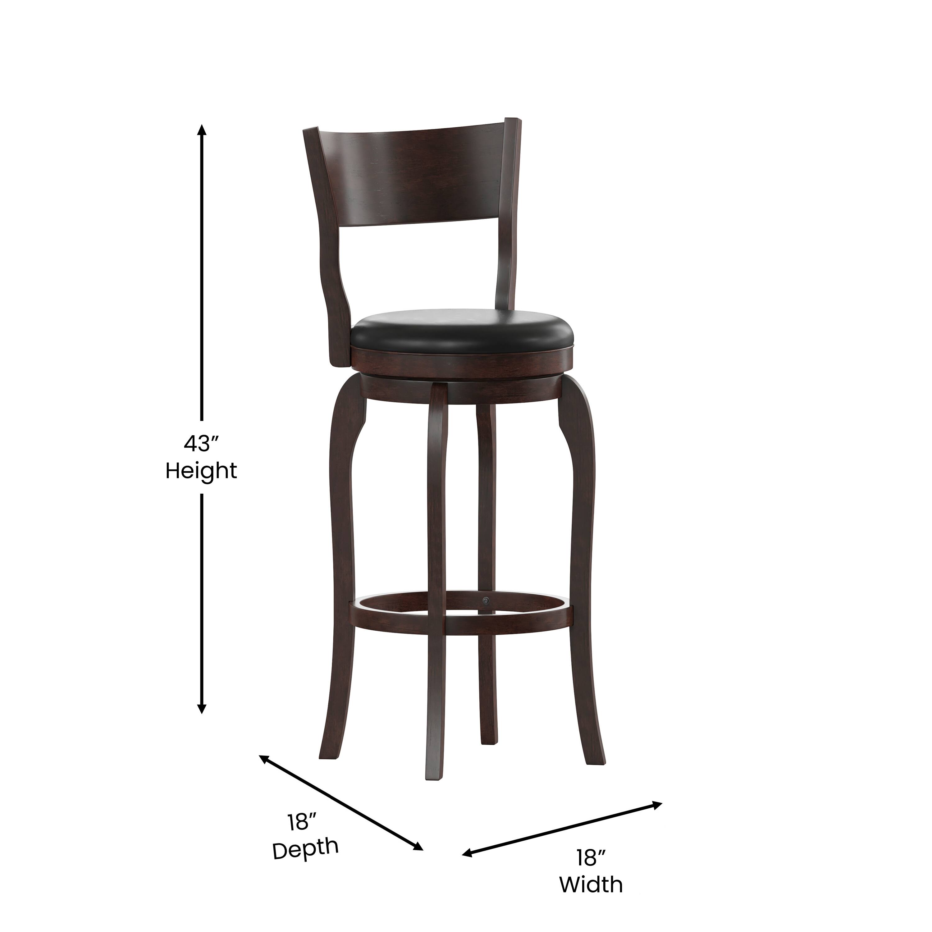 43" Height, 18" Depth, 18" Width
