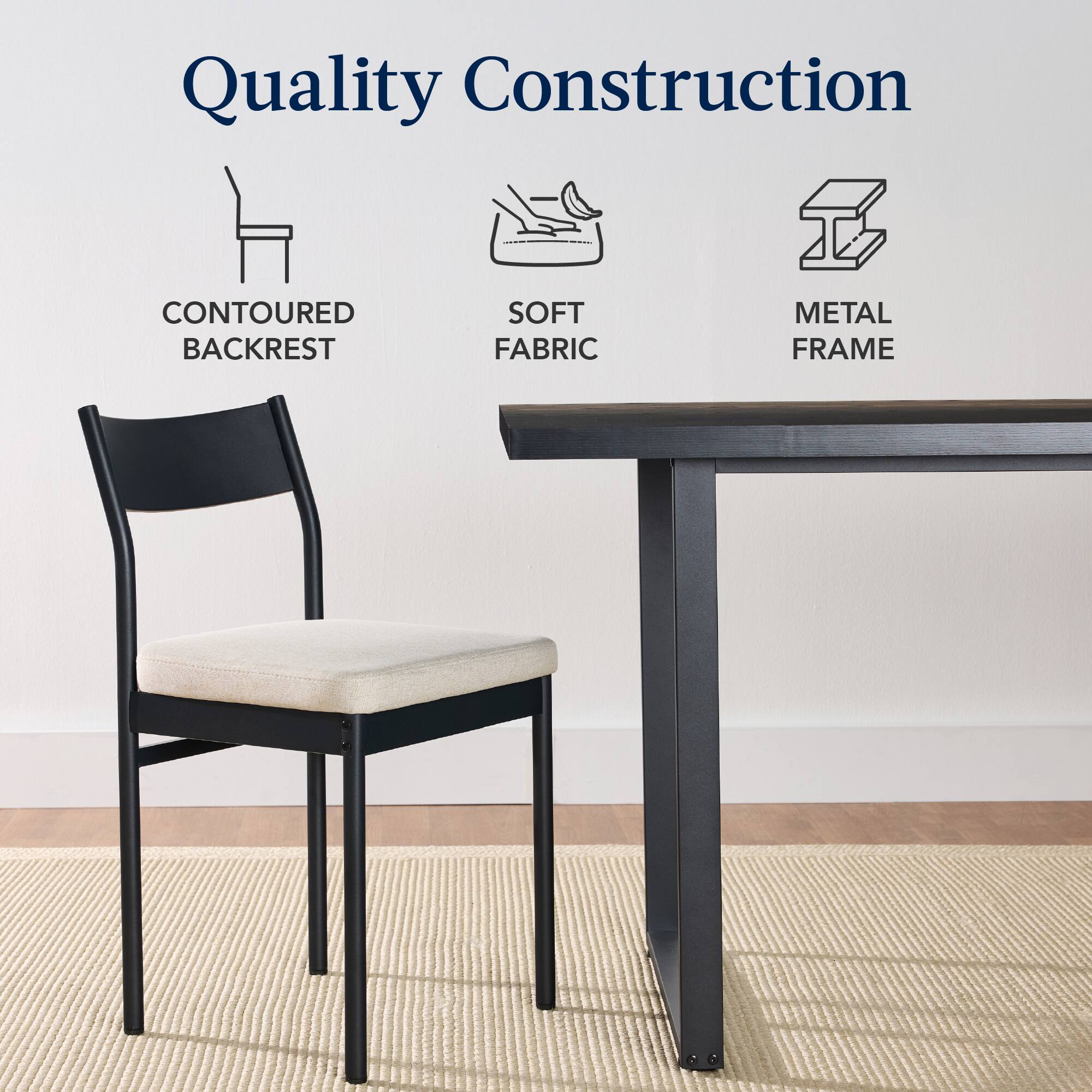 Quality Construction: Contoured Backrest, Soft Fabric, Metal Frame