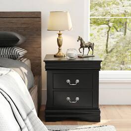 Anysun - Transitional Antique Elegant Style 2-Drawer Nightstand with Solid Wood Legs and Smooth Glides - Black