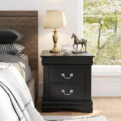 Front. Anysun - Anysun Transitional Antique Elegant Style 2-Drawer Nightstand with Solid Wood Legs and Smooth Glides - Black.