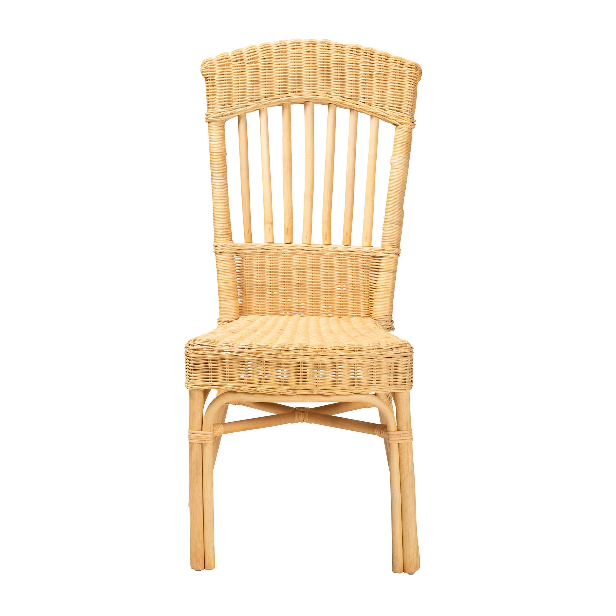 Angle. bali & pari - Barito Modern Bohemian Rattan Dining Chair - Natural Brown.