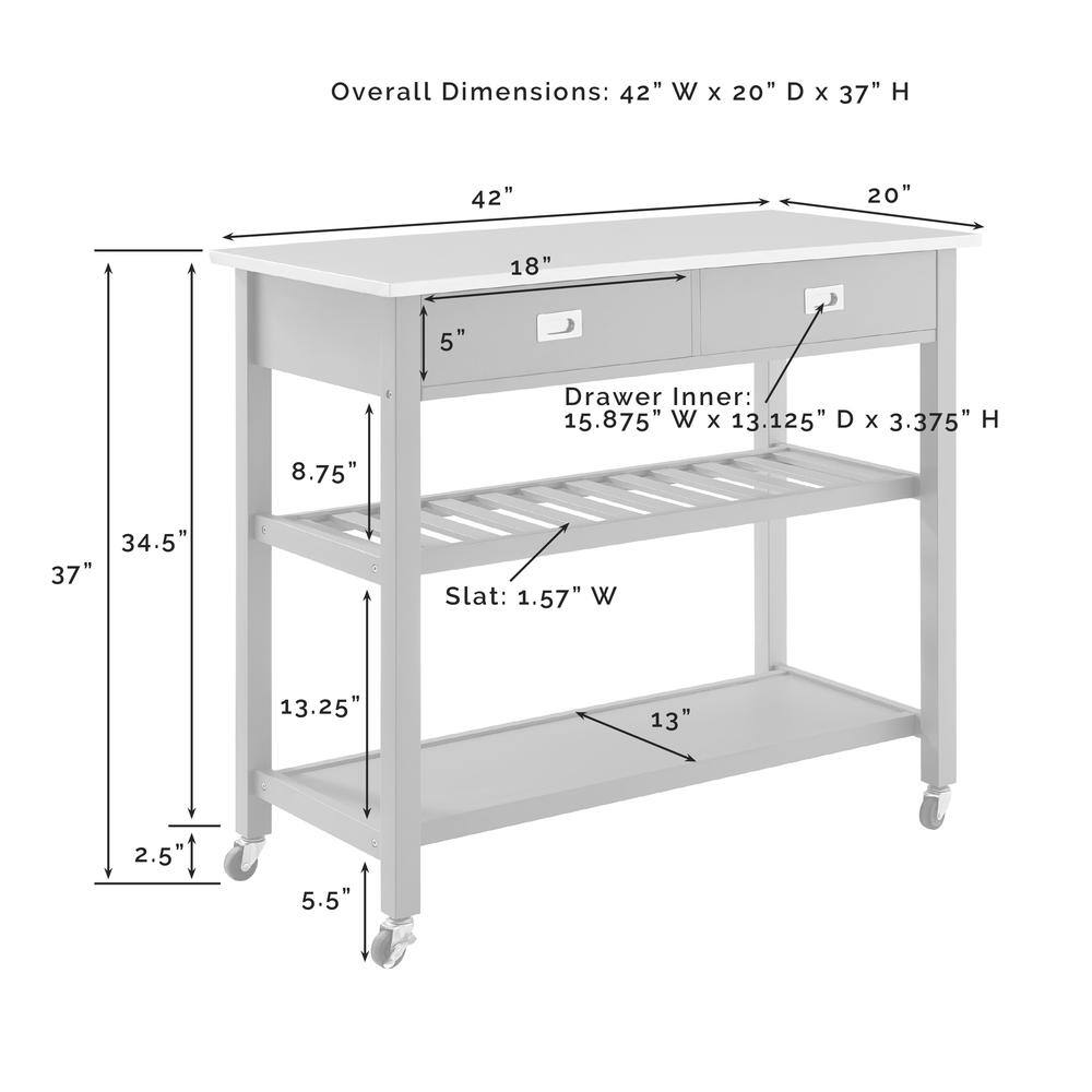 Overall Dimensions: 42" W x 20" D x 37" H  
Drawer Inner: 15.875" W x 13.125" D x 3.375" H  
Slat: 1.57" W