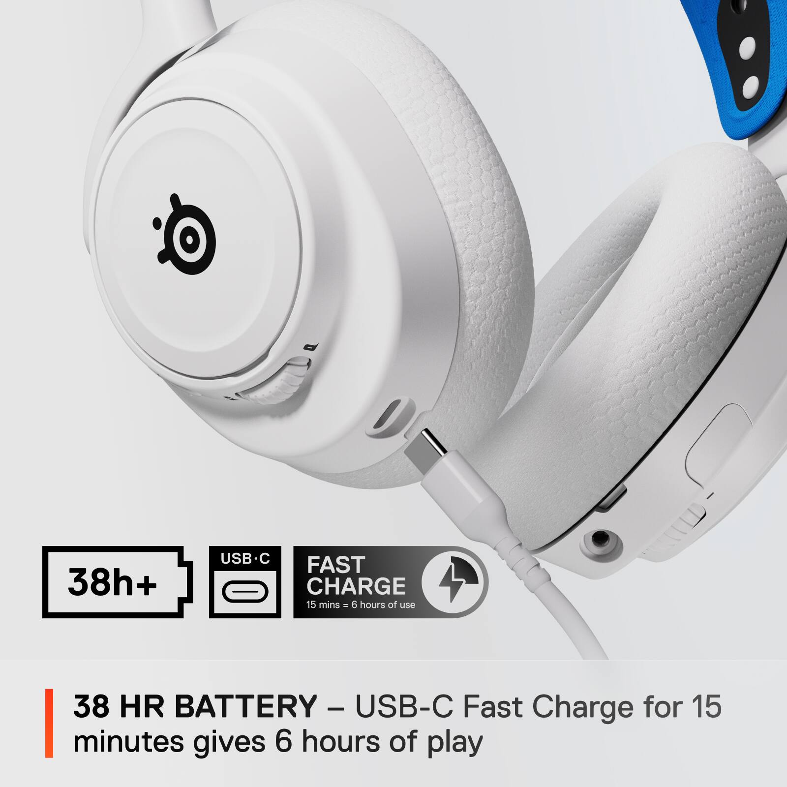 38 HR BATTERY - USB-C Fast Charge for 15 minutes gives 6 hours of play.