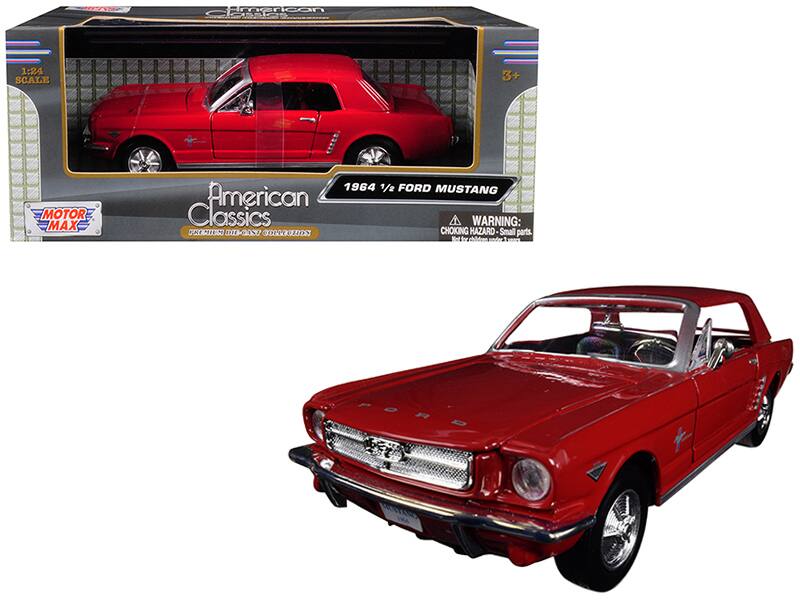 Sure, here is the corrected and grouped text from the image:

---

**American Classics**

**1:24 SCALE**

**MOTOR MAX**

**1964 1/2 FORD MUSTANG**

**WARNING: CHOKING HAZARD - Small parts. Not for children under 3 years.**

**3+**

---

**American Classics**

**1964 1/2 FORD MUSTANG**

**MOTOR MAX**

**WARNING: CHOKING HAZARD - Small parts. Not for children under 3 years.**

---

**1:24 SCALE**

**3+**