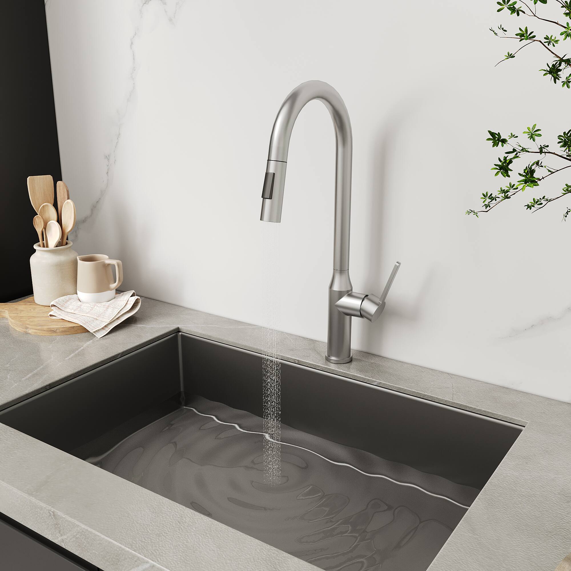 Left. Bothwa Home - Bothwa Home KF-SL023 Kitchen Faucet in Brushed Nickel Finish - Brushed Gold.