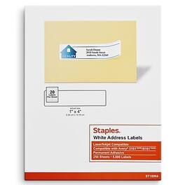 Staples - Laser/Inkjet Address Labels, 1" x 4", 20 Labels/Sheet, 250 Sheets/Box, 5000 Labels/Box - Bright White