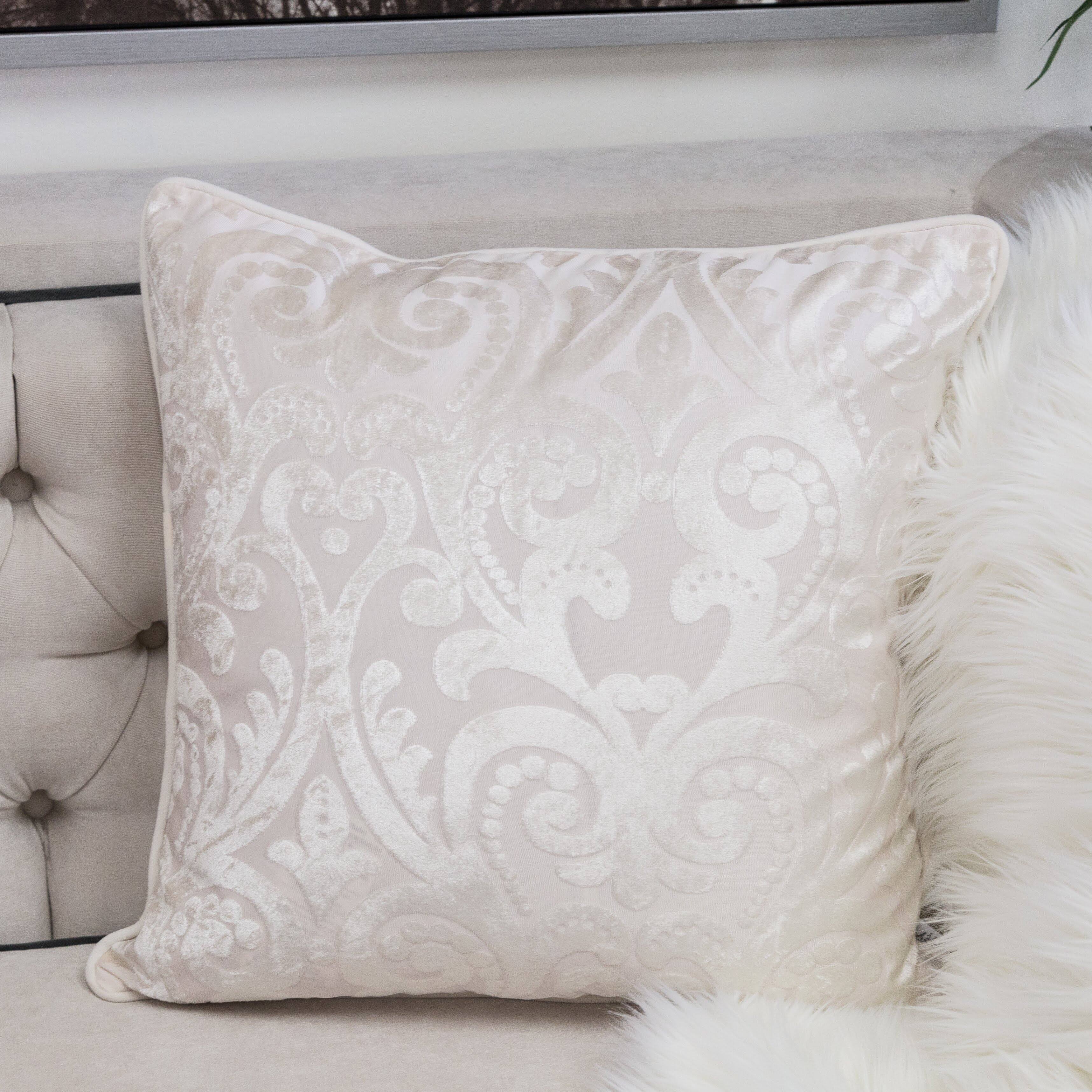 Angle. LuXeo - Liana Cut Square Velvet Pillow Cover & Insert - IVORY.