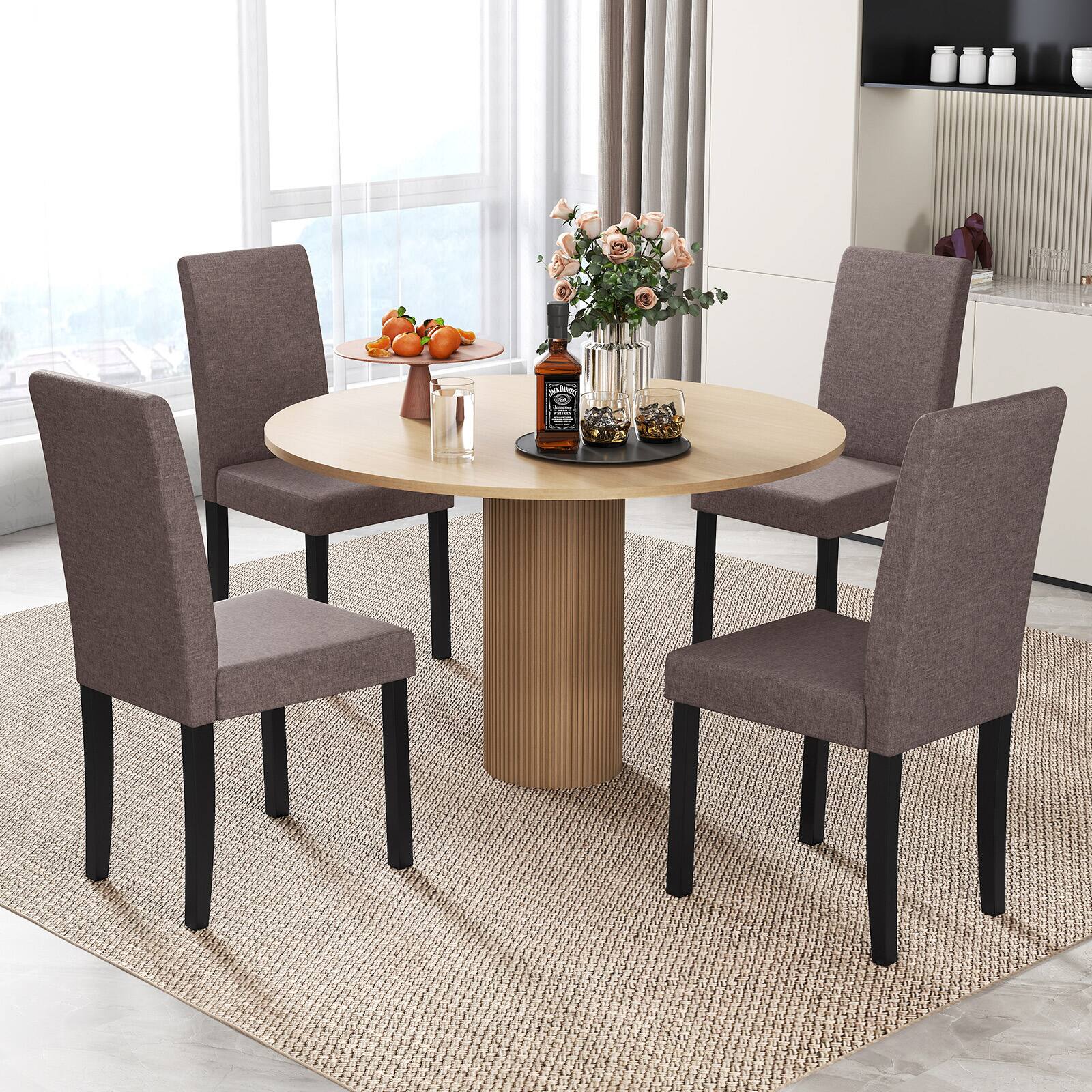 Alt View 1. Gymax - Gymax Dining Chair Set of 4 Fabric Upholstered Rubber Wood Legs Side Armless Brown - Brown.
