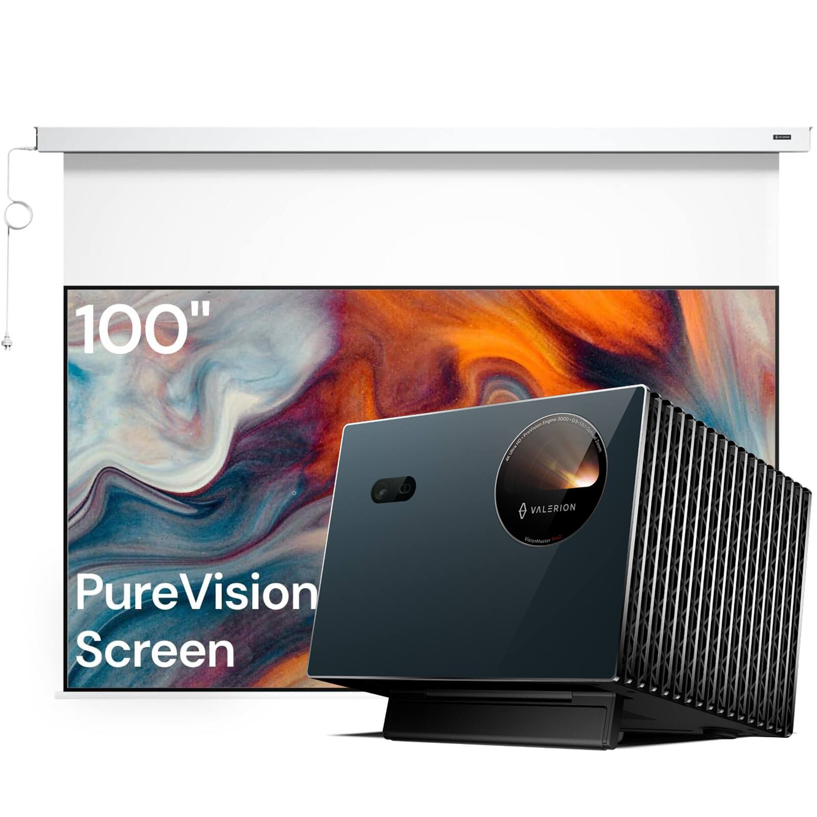 Valerion - VisionMaster Pro2NB Triple Laser Projector 4K With 100" PureVision Motorized Projector Screen Bundle - Nocturne Blue