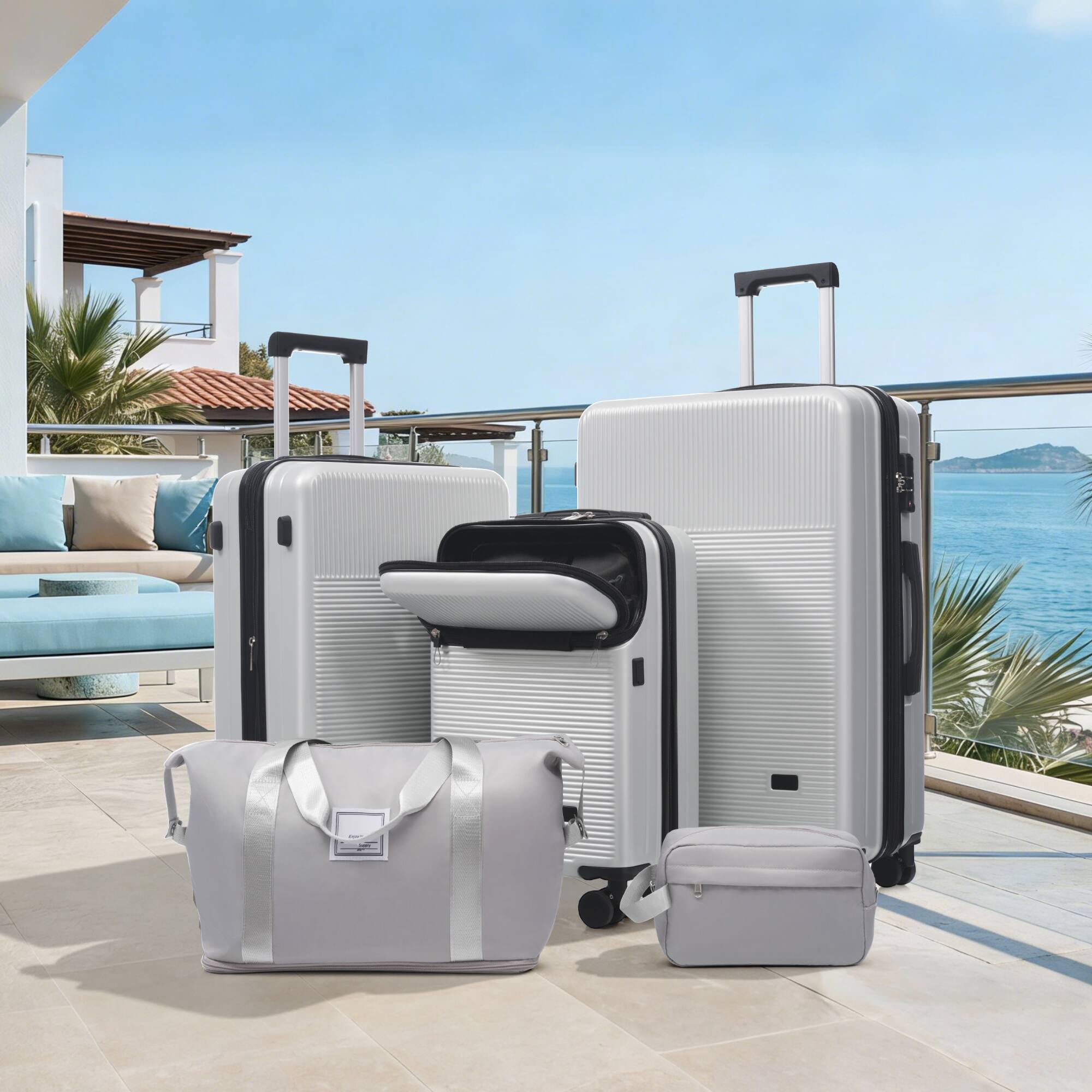 Alt View 1. Ecooso - 5-Piece ABS Luggage Set with Half-Open 20" Carry-On, USB Port, Double Spinner Wheels, TSA Locks, Bags - Silver.