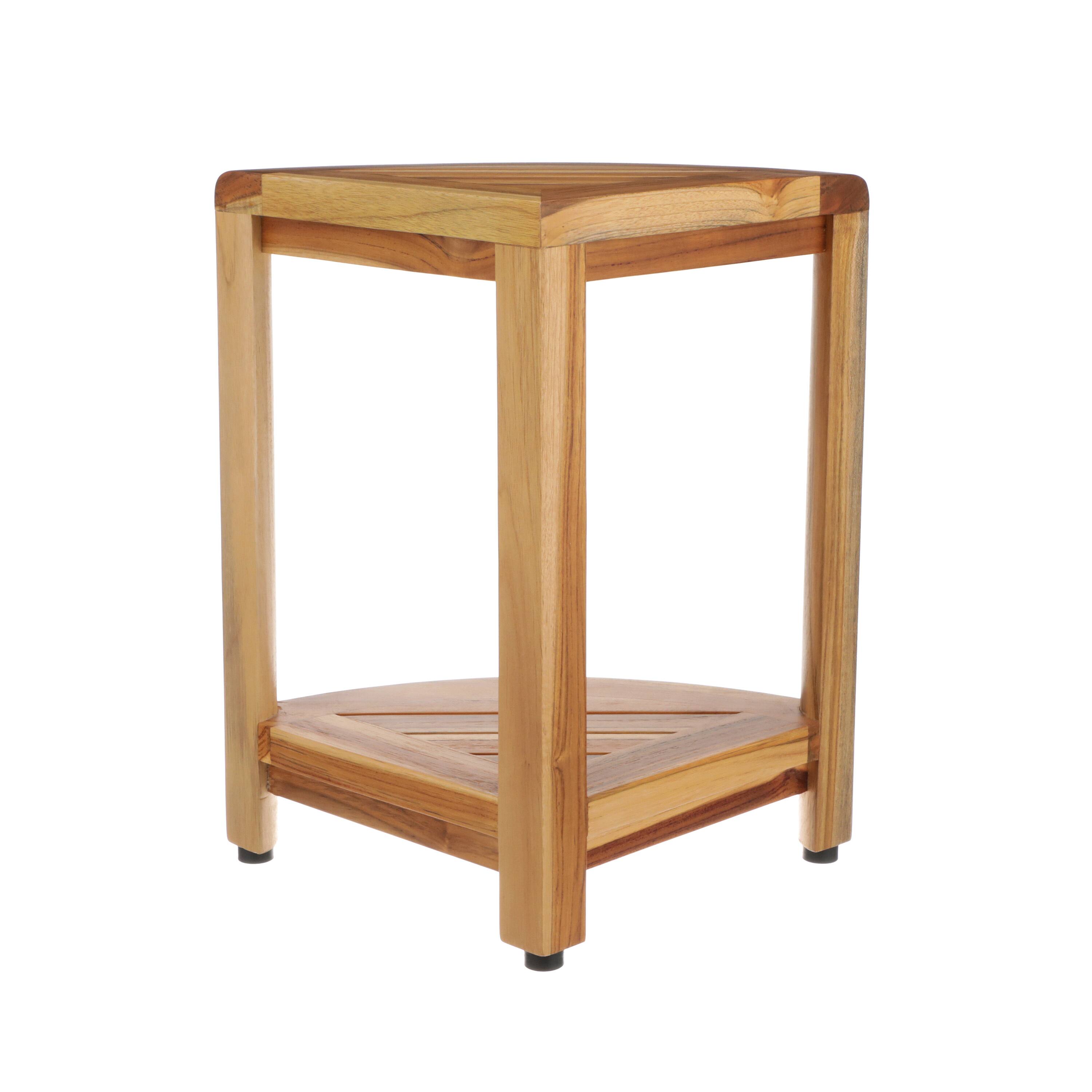 Left. EcoDecors - EcoDecors Snazzy Corner Two Tier Shelf Waterproof Teak Wood Shower Bench - EarthyTeak.
